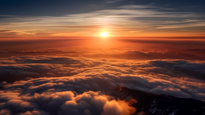 云层上的云海日落美景高清图版权图片下载