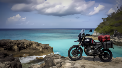 冲绳海洋边上的摩托车高清图