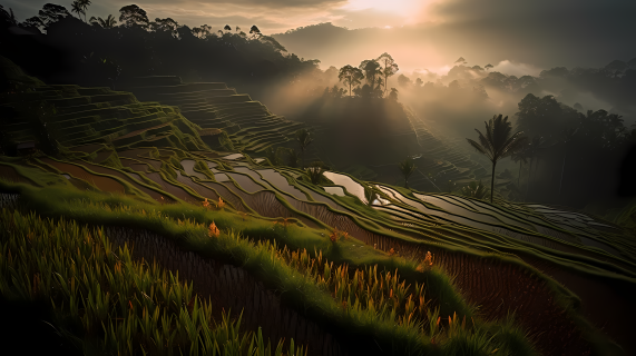 巴厘岛彩色稻田美景