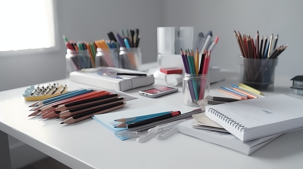 学习用品白色桌面摄影版权图片下载