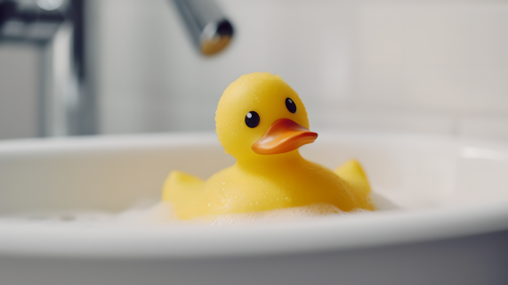 浴缸中的小黄鸭玩具图片