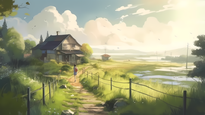宫崎骏画风乡村童话画高清图