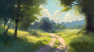 乡村静谧的日本动漫风景画