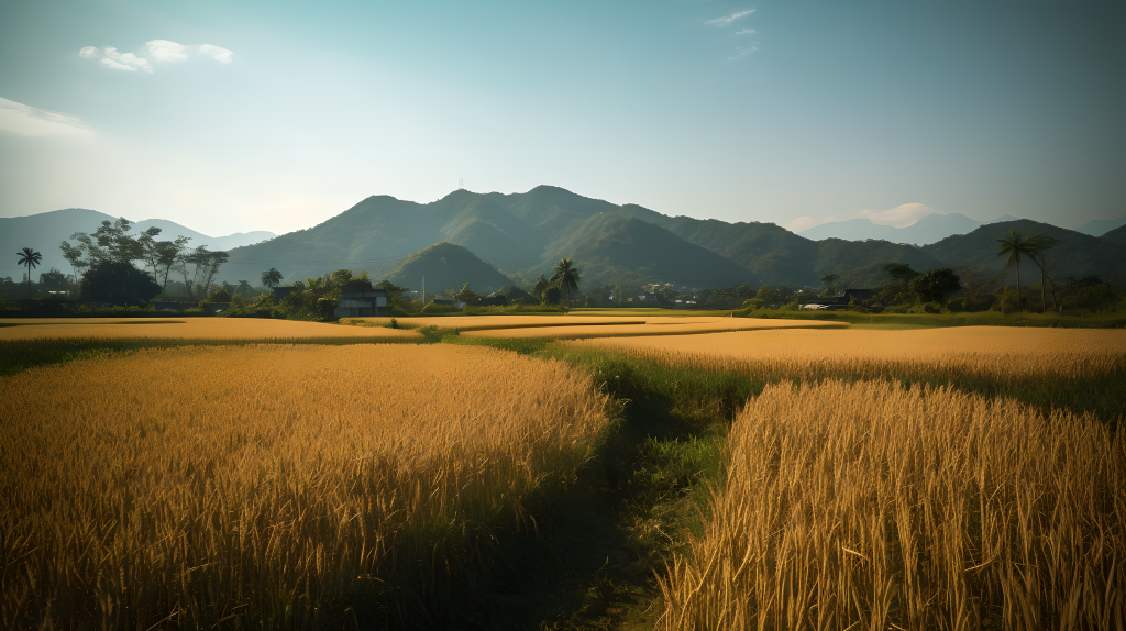 秋收时节稻田风景图