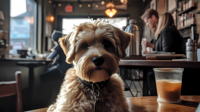 咖啡店里的可爱狗狗摄影