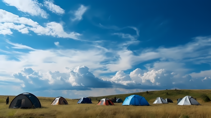 野外露营蓝天白云照片