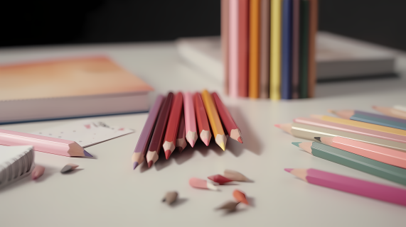 桌面上的彩色铅笔高清图