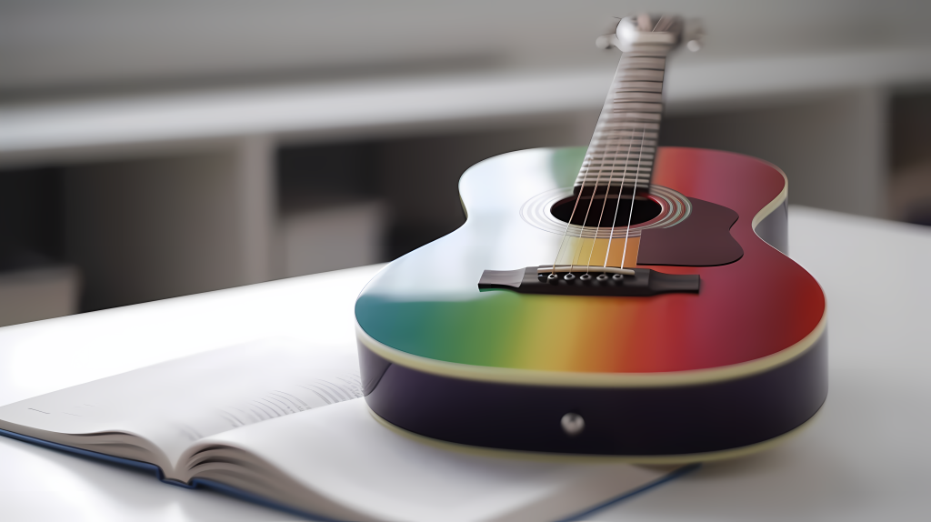 清新明亮吉他书桌静物摄影