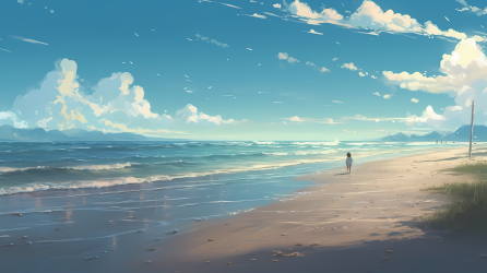 蓝色沙滩夏日风景图