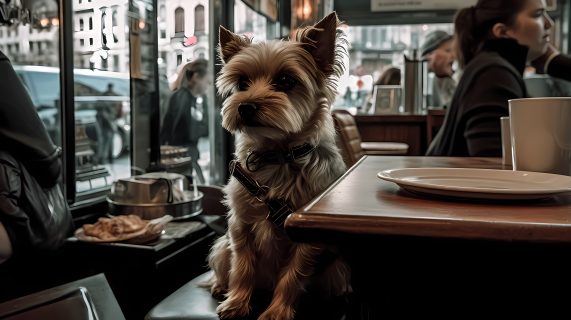 纽约咖啡馆里的狗
