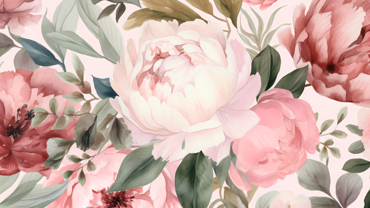 牡丹花水彩花卉图案高清图版权图片下载
