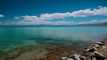 白云蓝天清澈湖面摄影图片高清图