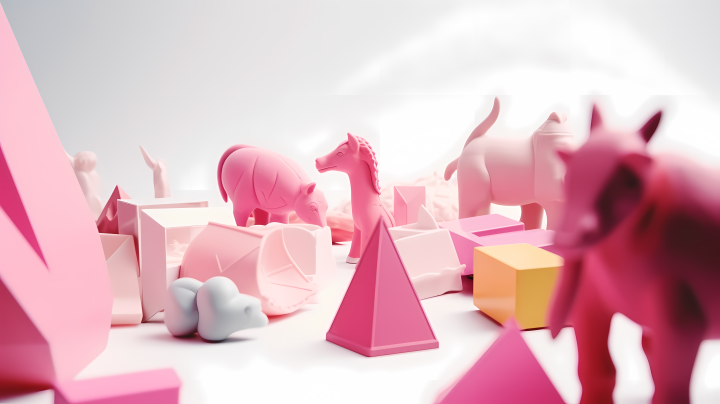 粉色玩具七巧板和积木高清图版权图片下载