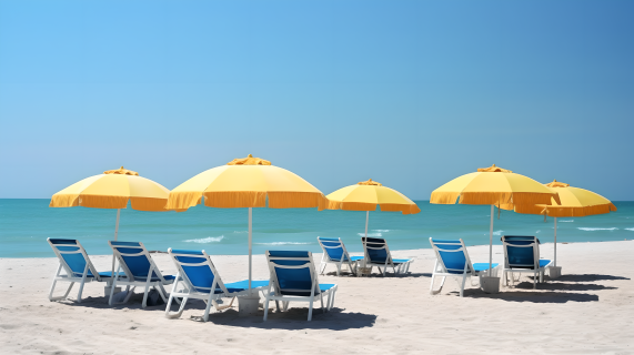 海边椅伞度假游泳圈摄影图