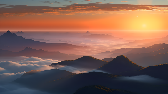 高山山顶云海日出摄影图