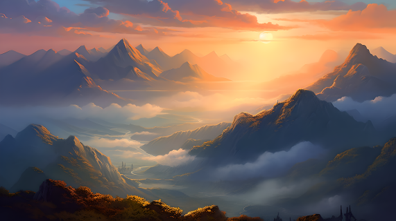 云海日出远山风景图