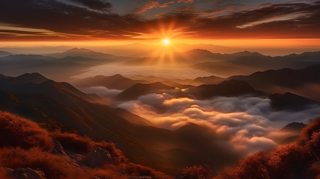 日出云海远山美景