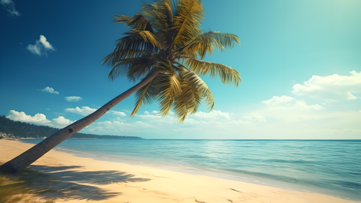 夏日海边椰树风光风景图版权图片下载
