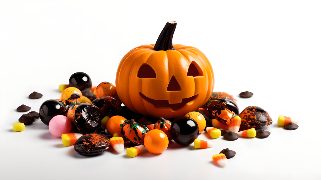 万圣节南瓜糖白底摄影图片