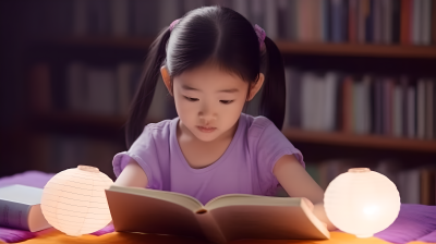 图书馆阅读的小女孩图片
