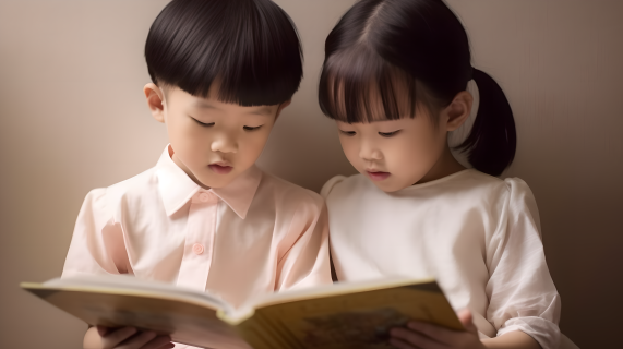 亚洲孩子共读书阅读图