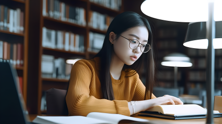 图书馆女大学生看书高清图