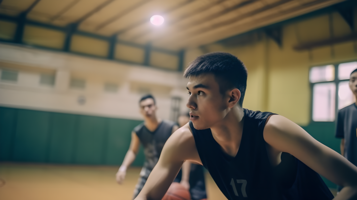 阳光活力篮球场上的青年大学生版权图片下载