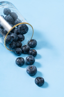 蓝色背景下的精品蓝莓高清图