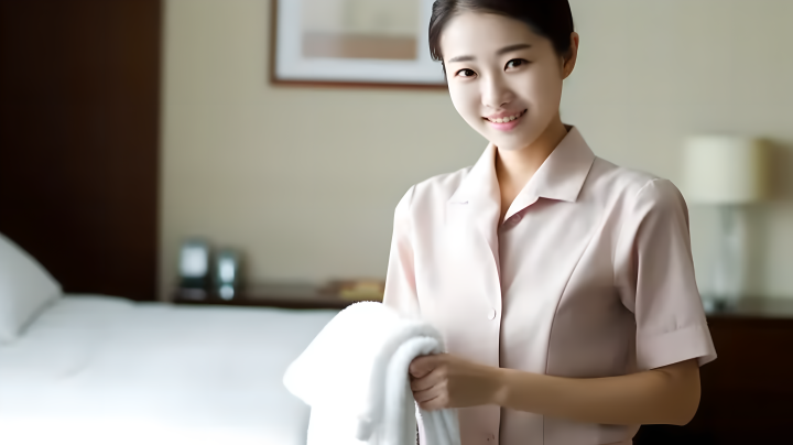 亚洲女性酒店清洁工摄影版权图片下载