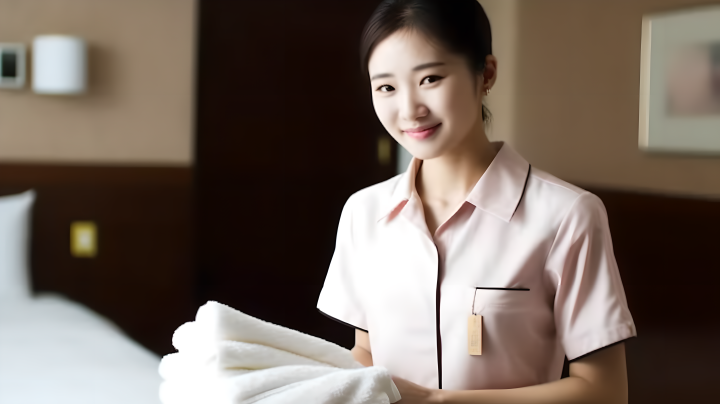亚洲女性酒店清洁工摄影版权图片下载