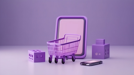 紫色手机电商购物车摄影图片
