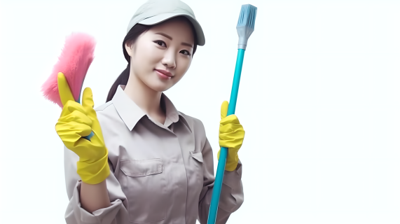 女性清洁工现场实拍摄影图片