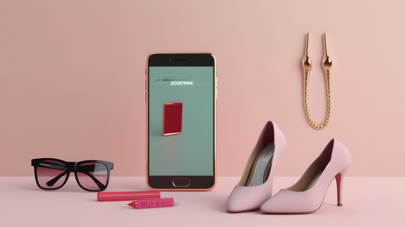 摩登女性手机粉色高跟鞋摄影图
