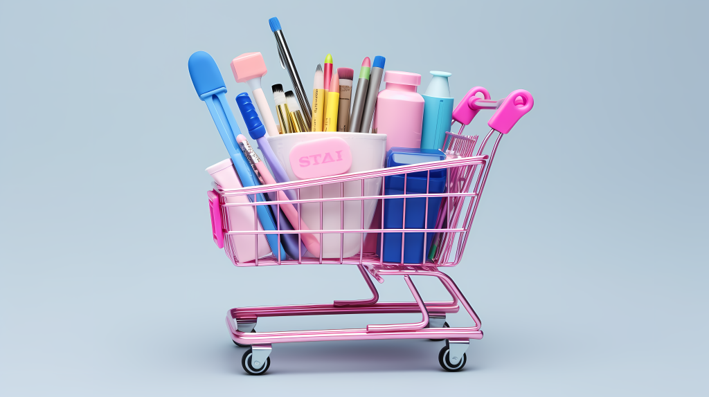 可爱小巧的手推购物车摄影图