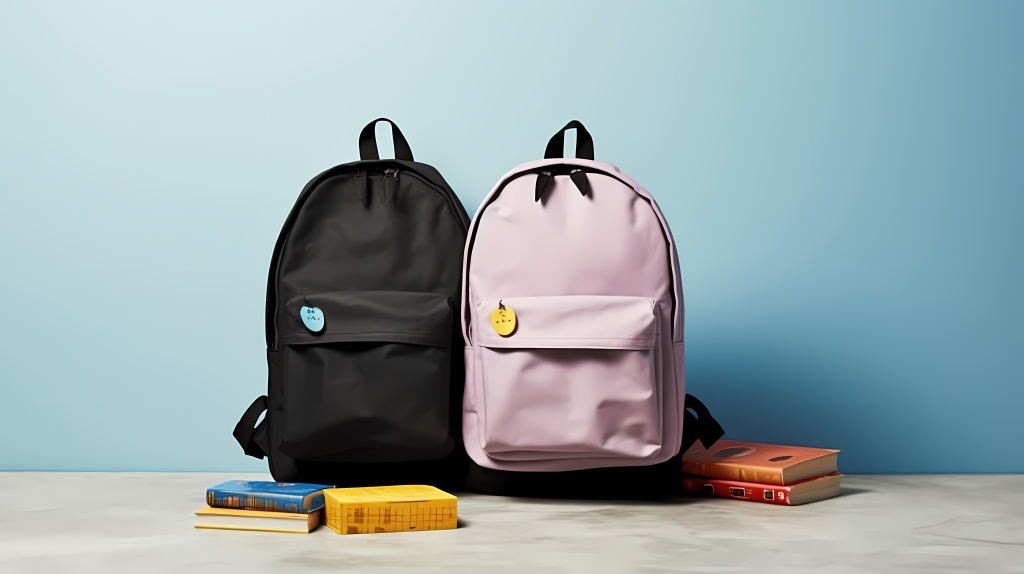 蓝色背景粉色书包摄影图版权图片下载