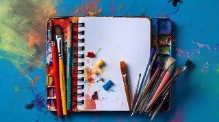 水彩画用具颜料画笔摄影图