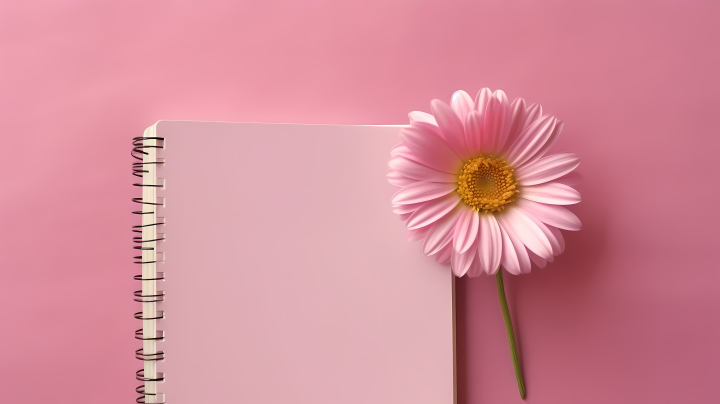 粉色线圈笔记本太阳花摄影图版权图片下载