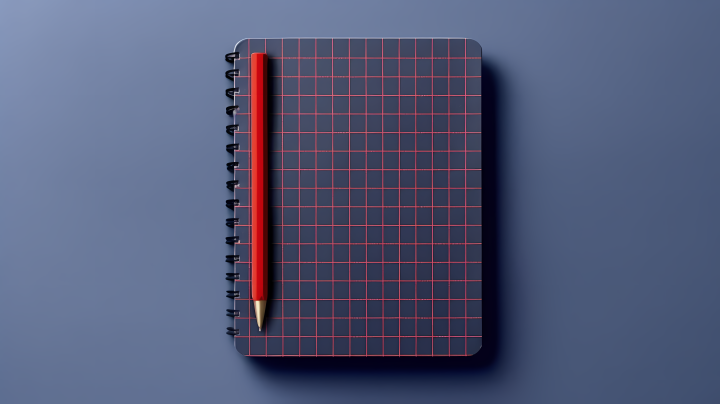 灰色背景的红蓝风格笔记本和铅笔摄影版权图片下载