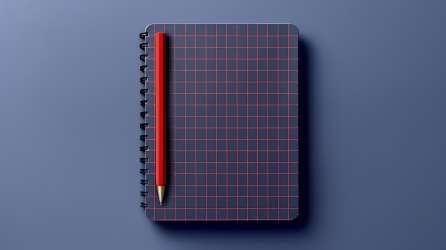 灰色背景的红蓝风格笔记本和铅笔摄影图片