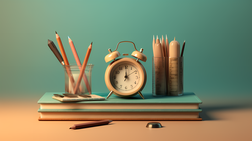 学生必备书籍铅笔闹钟摄影图版权图片下载