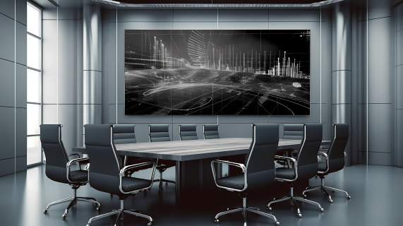低码率暗银色网格风办公会议室大画幅摄影图