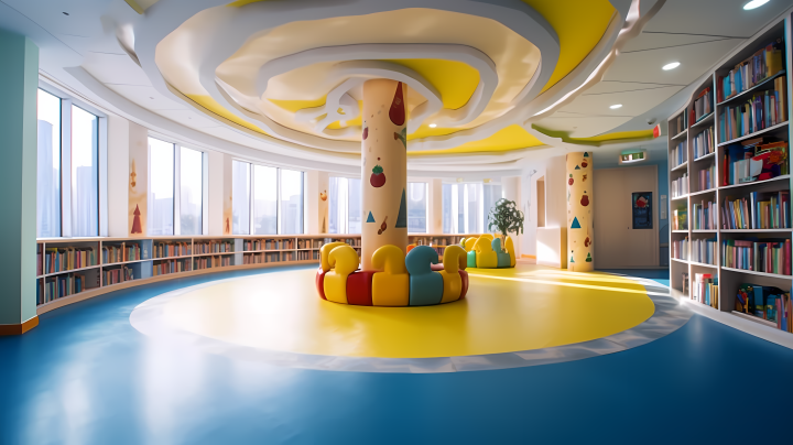 色彩靓丽的儿童图书馆高清图版权图片下载