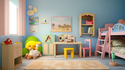 蓝色幼儿园教室玩耍的幼儿寝室摄影图片