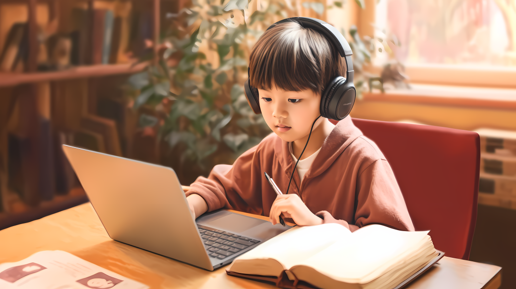 在家上网课的小男生摄影版权图片下载