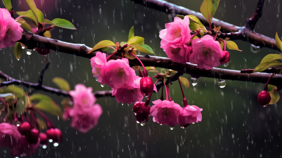 樱花雨中的静谧美感摄影图