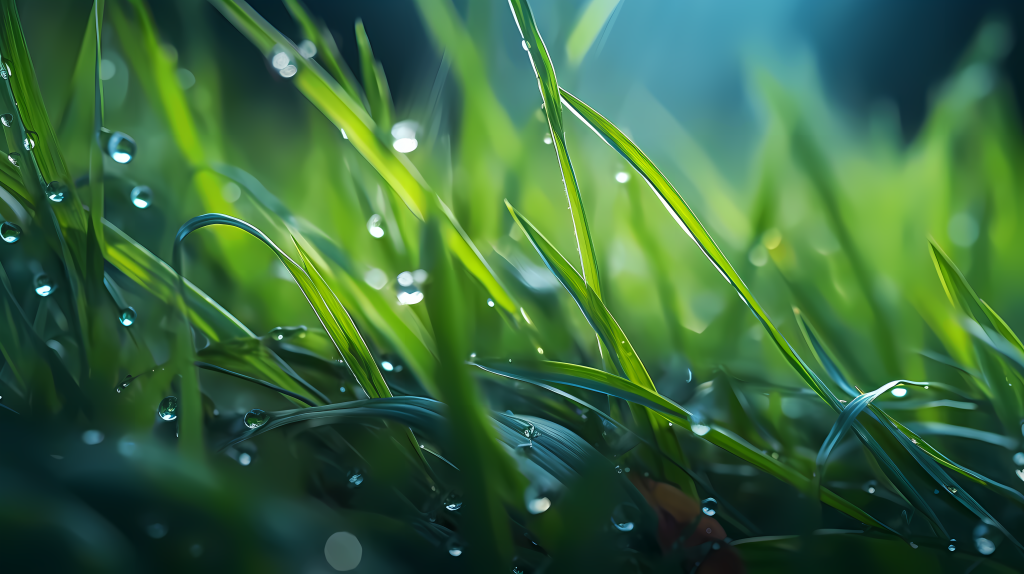 水珠滴落的草地摄影图