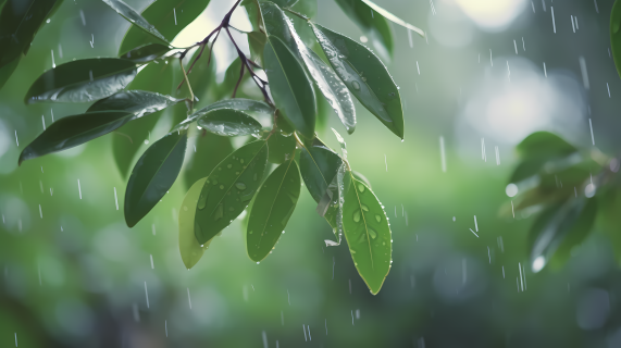 模糊的树叶影像雨天日式风格摄影图