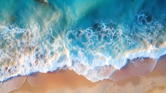 海洋学院的白蓝色水滴纹理风格海滩摄影图