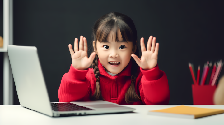 挥手的可爱红衣小女孩图版权图片下载