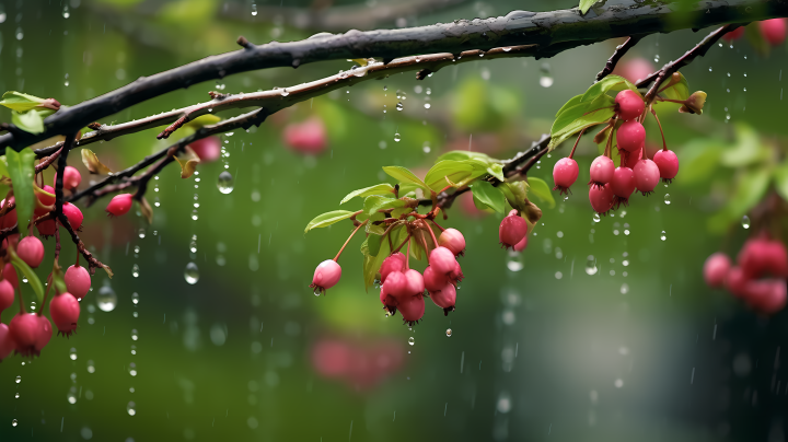 樱花绽放下的雨滴摄影图版权图片下载